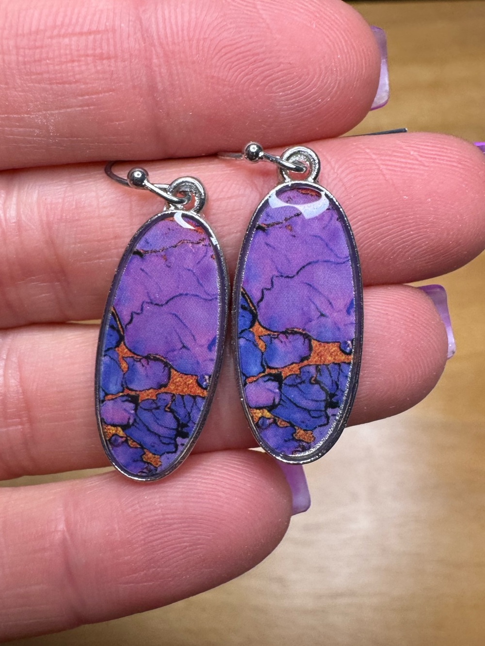 NWT Purple and Copper Oval Drop Earrings